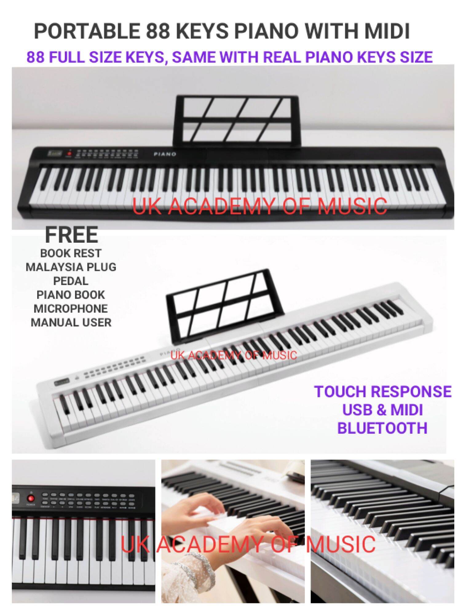 UK Bluetooth Portable 88 Keys PRO Traveler Electronic Piano MIDI Keyboard Malaysia