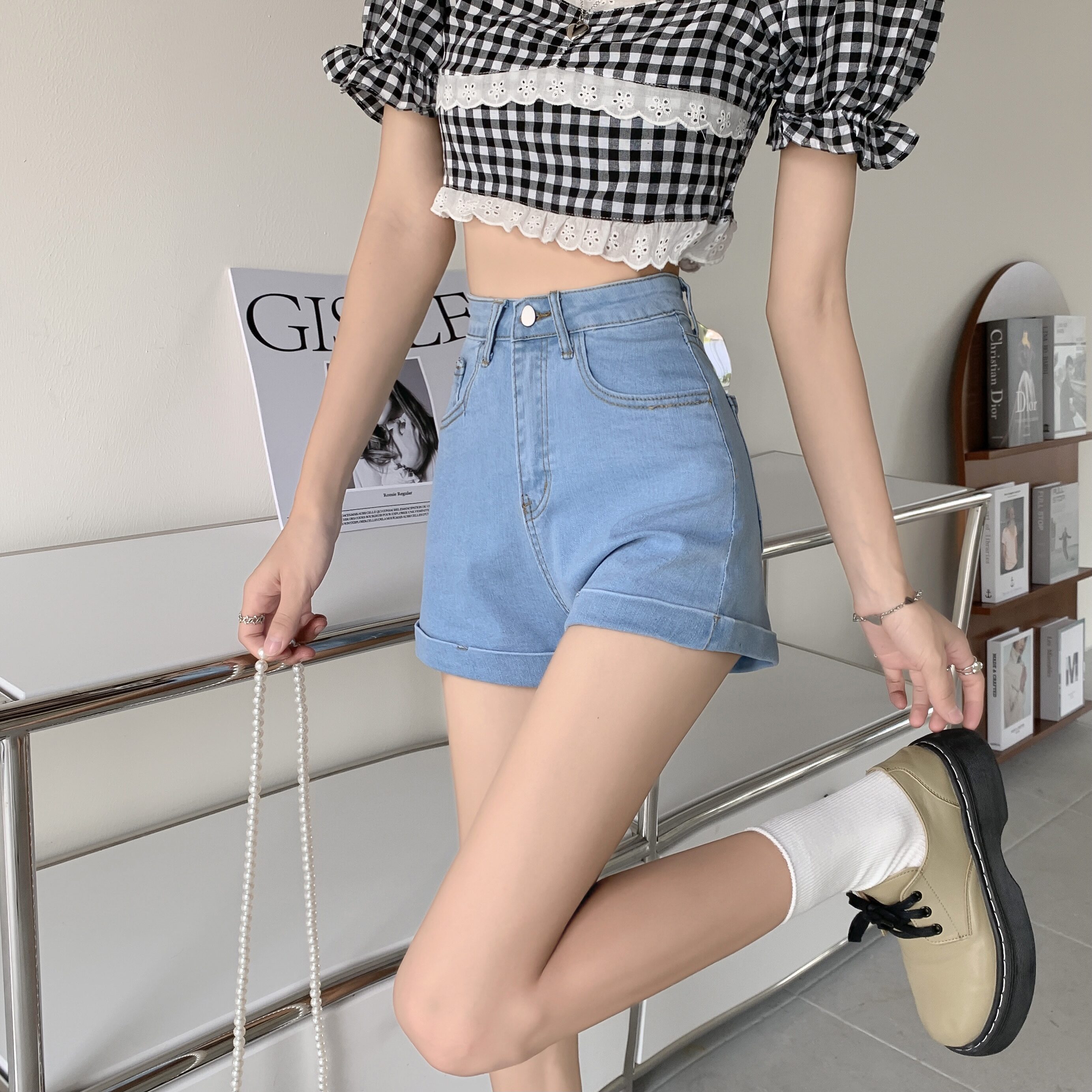 145 Short Denim Shorts Women's Slimming 
