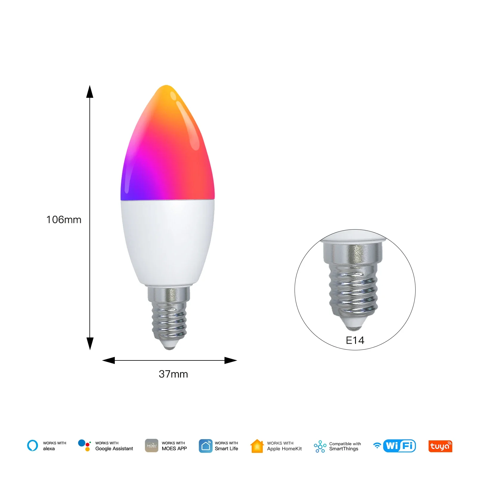 MOES Tuya Matter WiFi Smart Bulb Dimmable Led Light 16 Million RGB Colors E14 Candle Lamp Voice Control Alexa Google Home