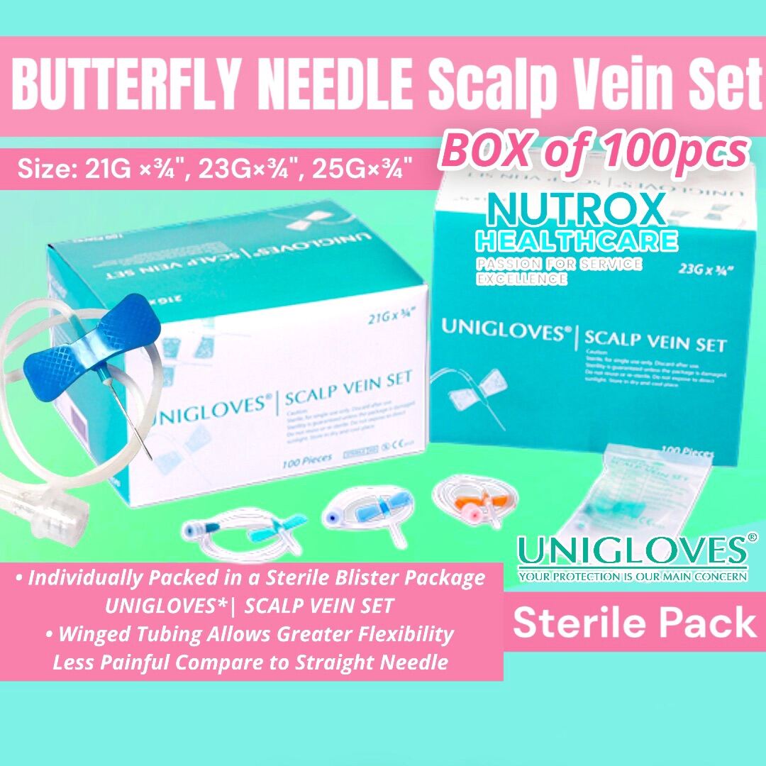 UNIGLOVES BUTTERFLY Scalp Vein Needles Set Box of 100pcs (Full box) 21G ...