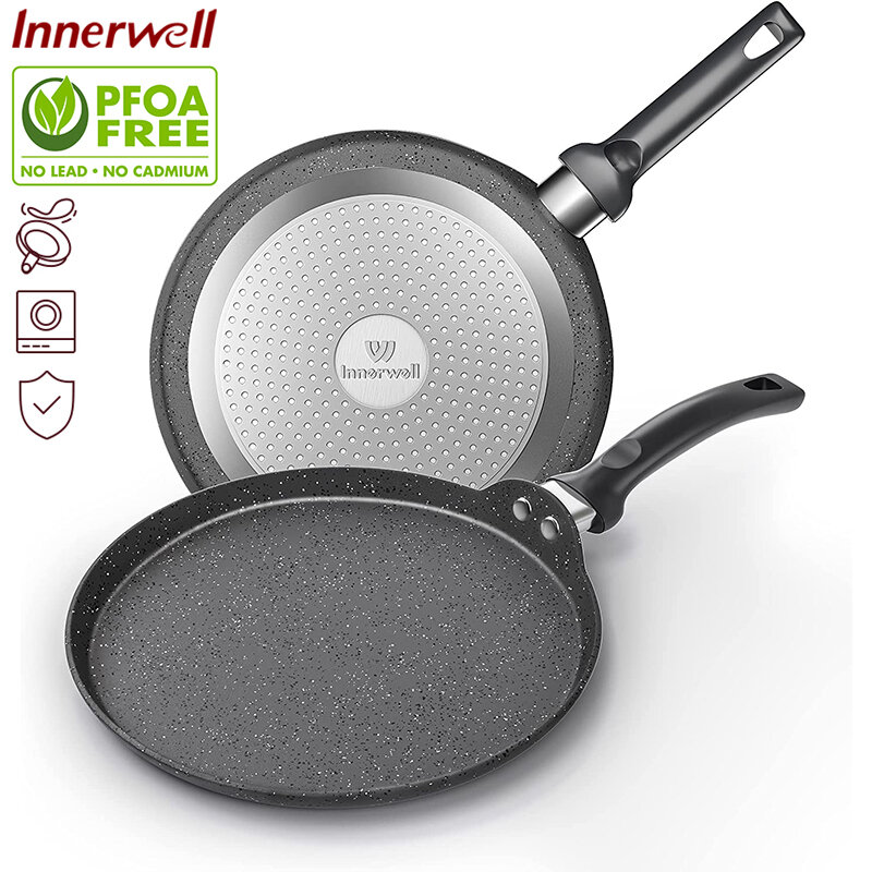 Innerwell Koekenpan 20 cm, kleine inductie, graniet antiaanbaklaag, PFOA- vrije, krasbestendige aluminium braadpan (zwart