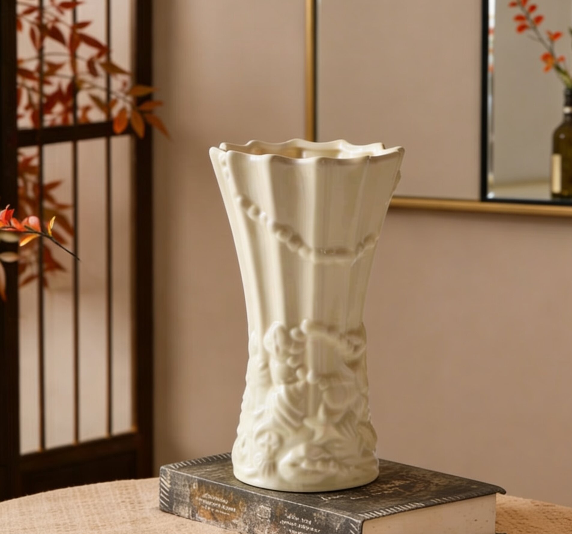 Franse keramische bloemvaas met reliëf voor hydrocultuur decor_voghion.com
