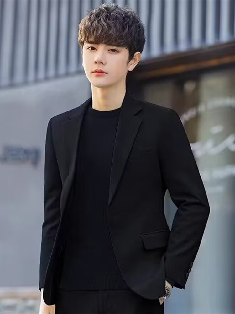 Men's Casual Tailored Suit Jacket Korean Style Wedding Formal Wear Slim Fit Business Top Professional Upper Apparel