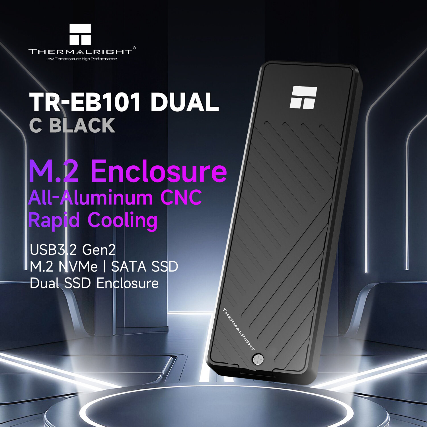 Thermalright TR-EB101 DUAL C BLACK m.2全铝合金固态硬盘盒适配器NVMe SATA协议ssd笔记本电脑 10Gbps USB 3.2 Gen2 USB C m2移动硬盘外接盒 ราคา 968 บาท*ส่งฟรี