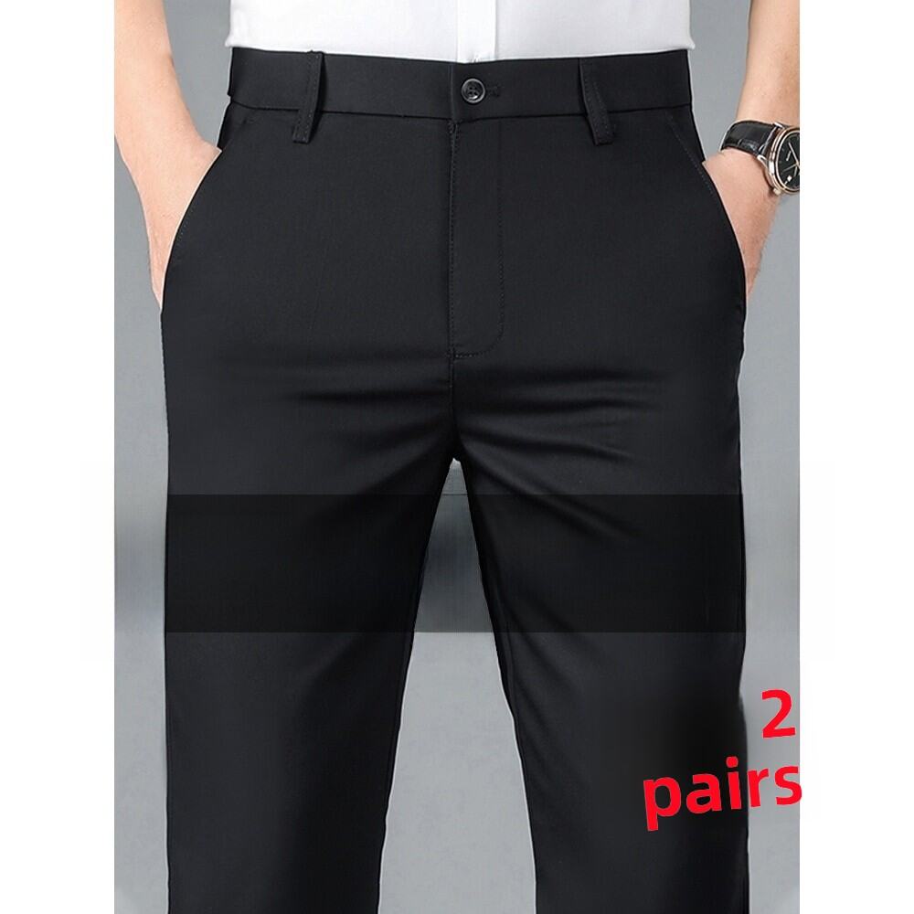 G2000 Men's Summer Straight Leg Casual Pants Thin Non-Iron Business Formal Black Slim Fit Trousers for Youth Casual Occasions