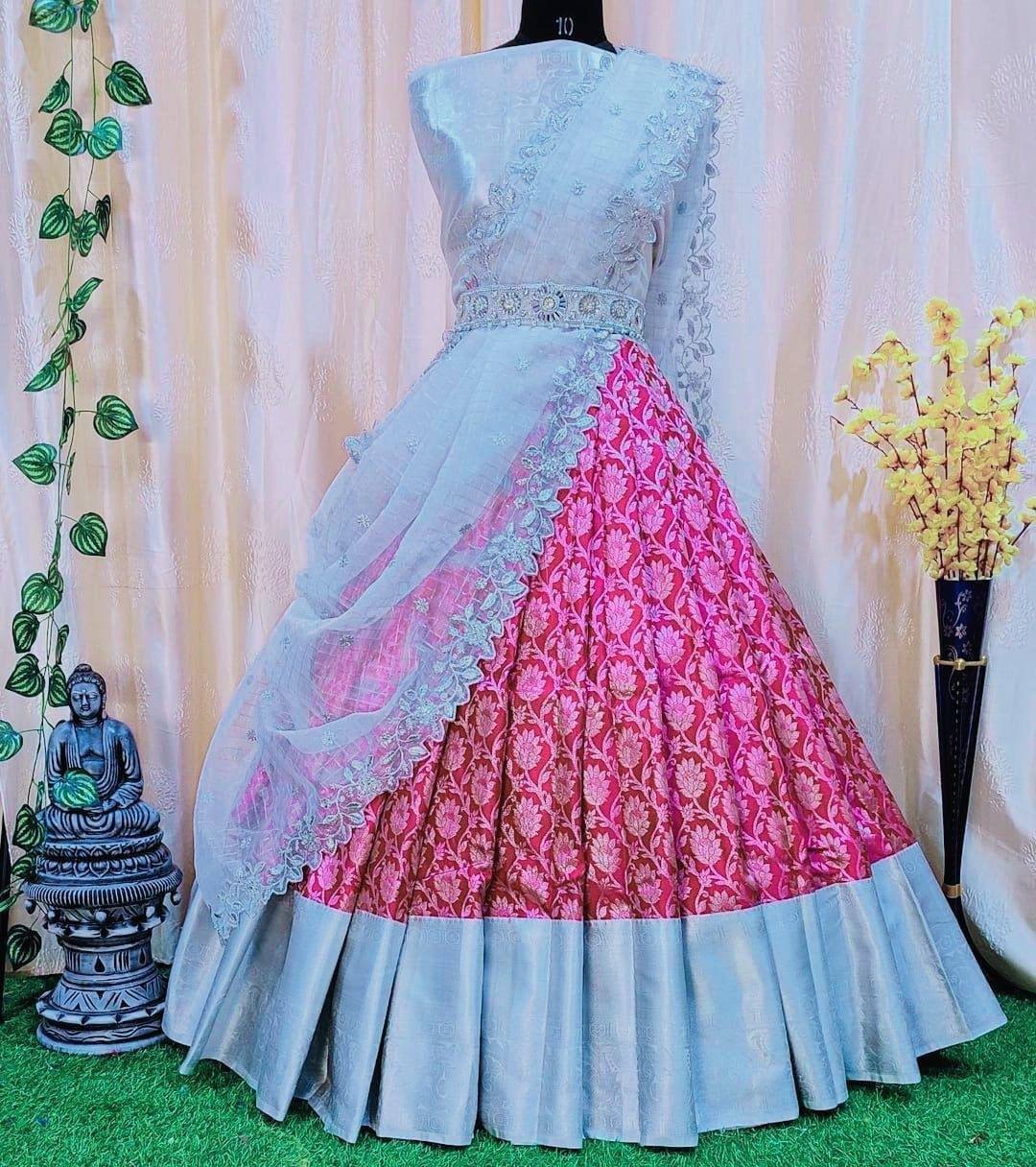 Unity Cration PARROT QUEEN HALF SAREE LEHENGA CHOLI AND SOUTH INDIAN  SARRE(Pure tissue paitani weaving