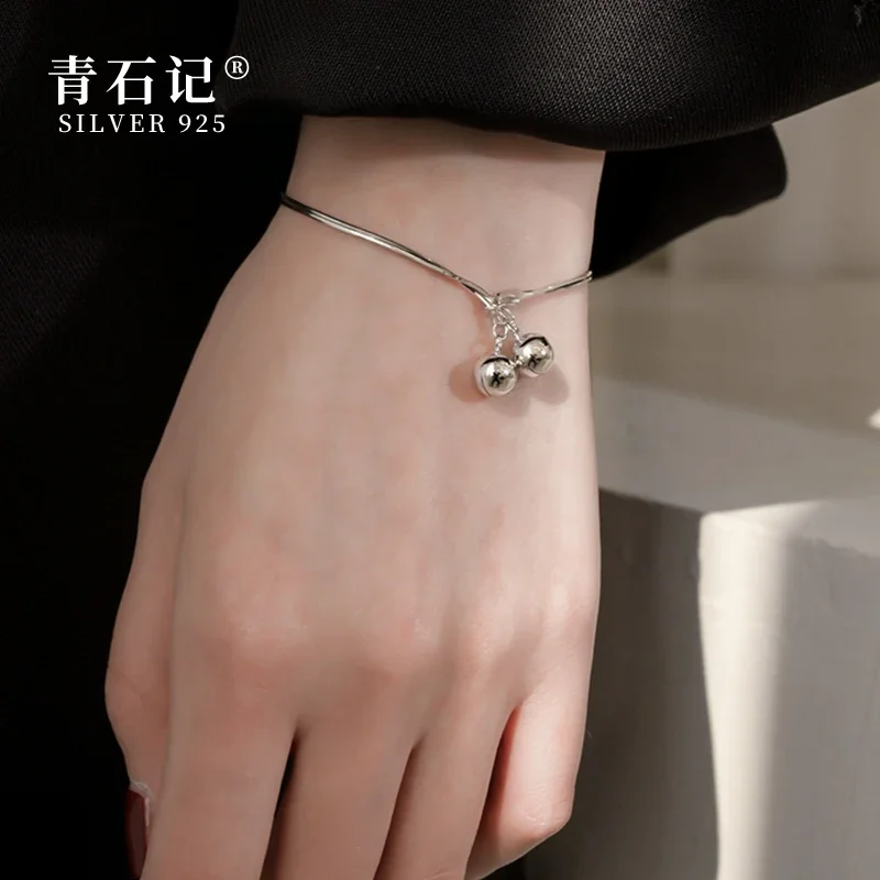 Bluestone 925 Sterling Silver Bracelet Ins Special-Interest Design Women Bell Simple Couple Silver Bracelet 2020 New Hand Jewelry