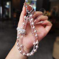 Handmade Pearl Crystal Mobile Phone Lanyard Short Style Double Chain Durable Portable High-End Feelings Lost Proof Digital Accessories