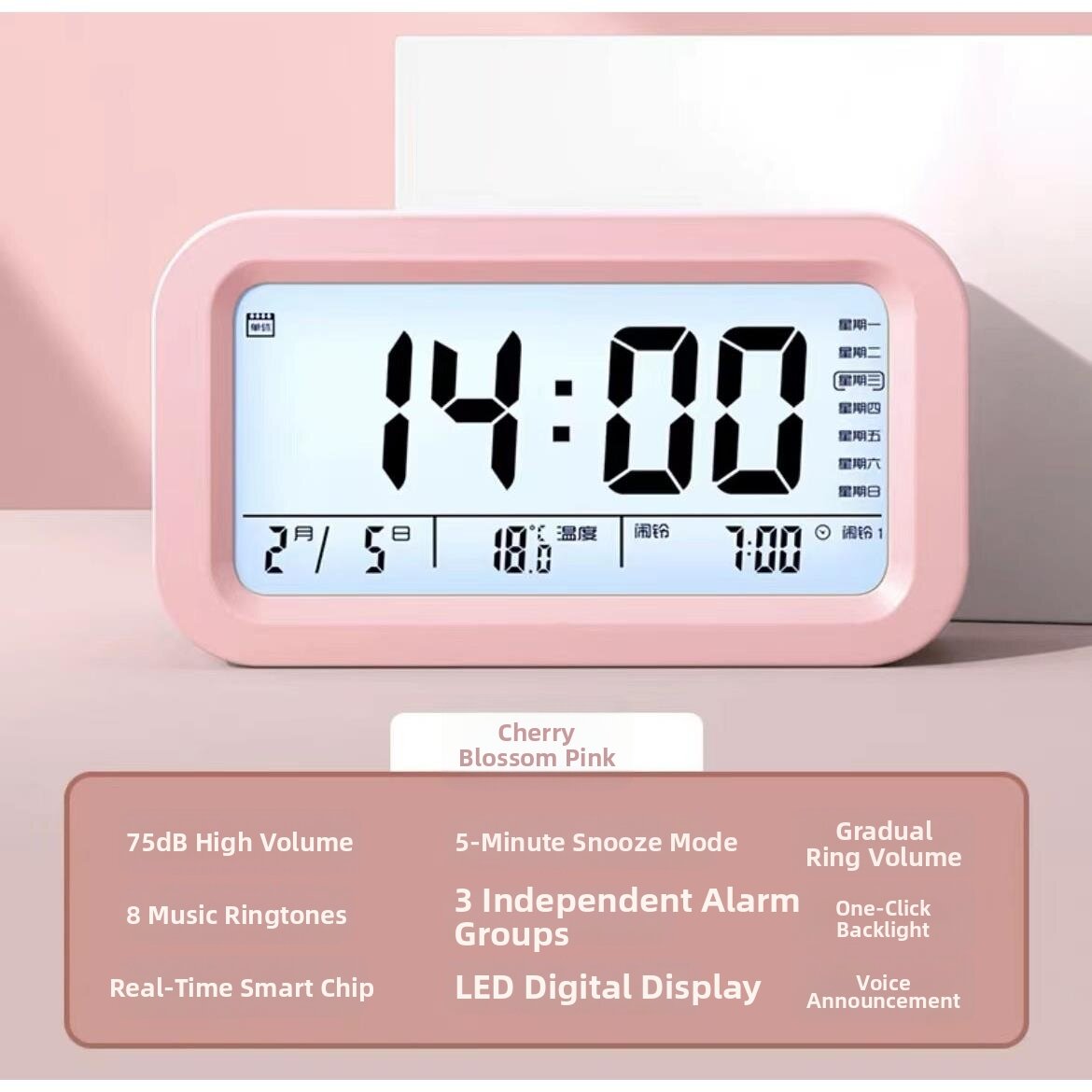 Loud Voice Time Announcement Clock Charging Electronic Night Light