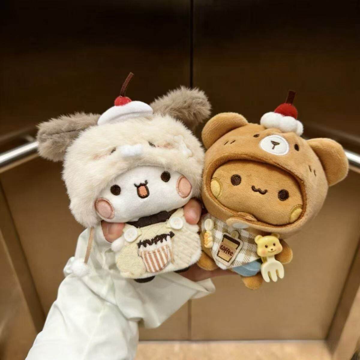 New Bubu And Yier Panda Plush Doll Suit Soft Anime Toy Kawaii Cartoon Fluffy Bear Bag Car Key Pendant Decoration Couple Gift