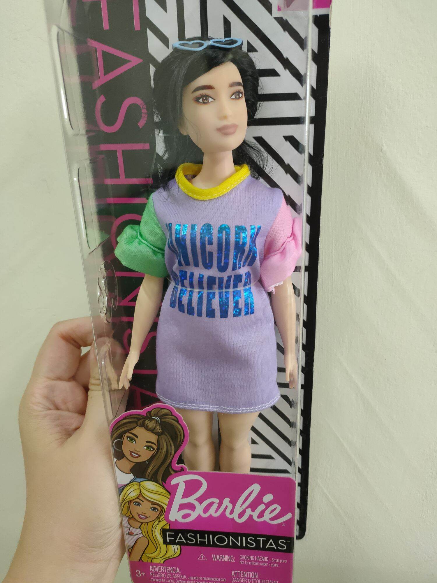 Barbie Fashionista doll with grey mouse print dress and ruffled sleeves and  pink booties and sun glasses lavender hair toys for girl - Lazada | Lazada