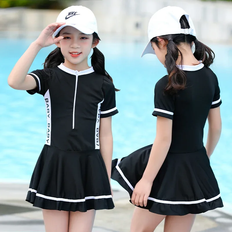 Children's Swimsuit Girls' Sports Style Split Two-Piece Suit 7-9 Years Old Boxer Skirt Middle and Big Children Hot Spring Cute Swimsuit