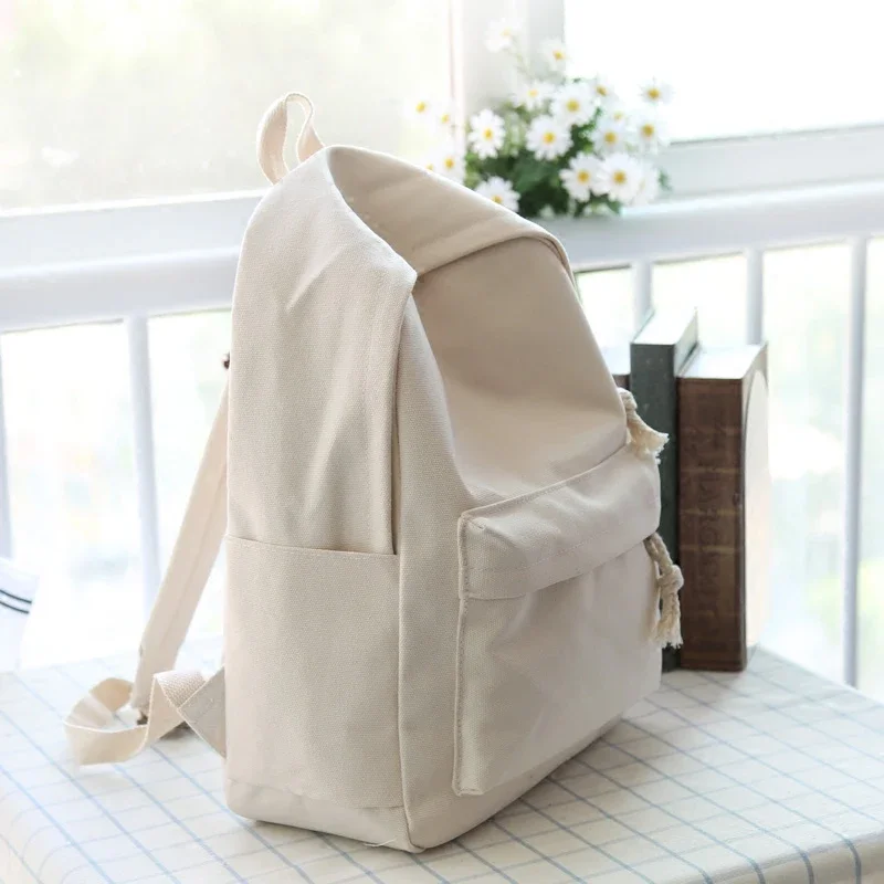2020 New Style Solid Color Canvas School Bag Women's Simple Casual College Style Backpack Middle School Students All-Match Backpack