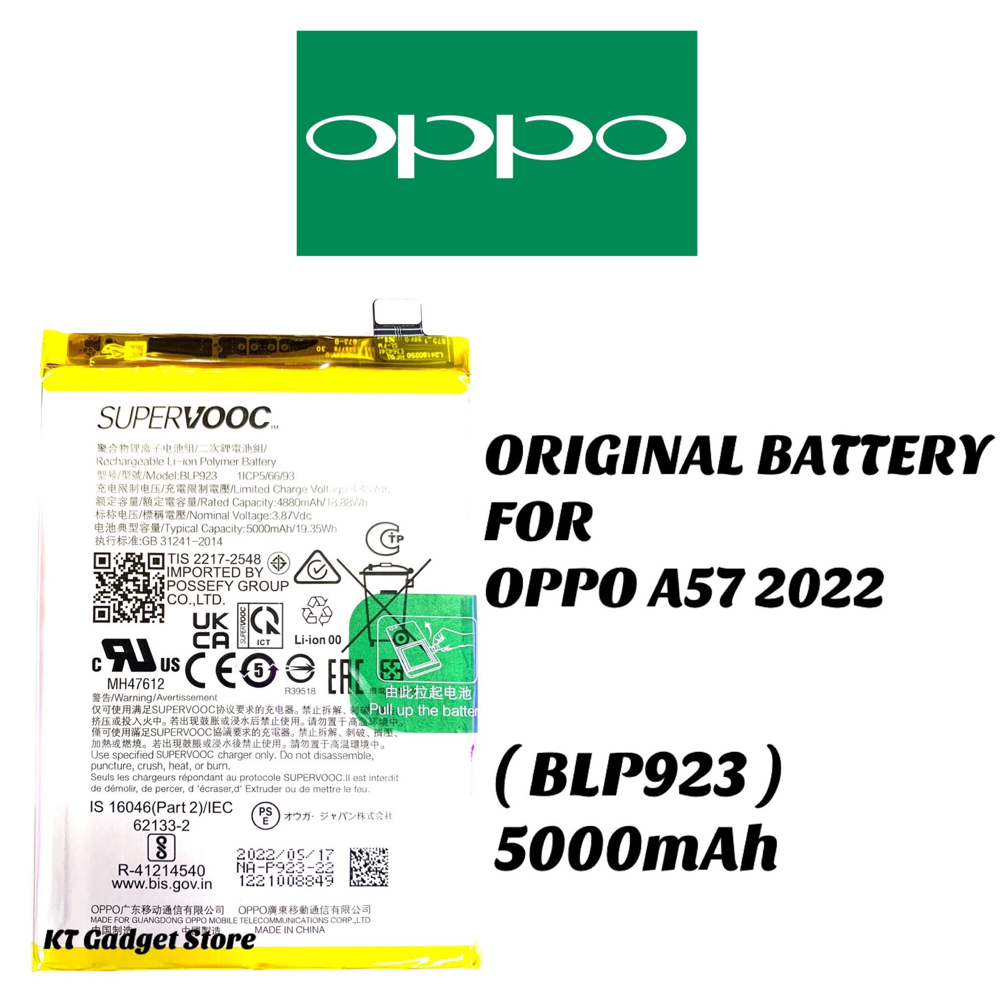 ORIGINAL BATTERY FOR OPPO A57 (2022) BLP923 (5000mAh) | Lazada