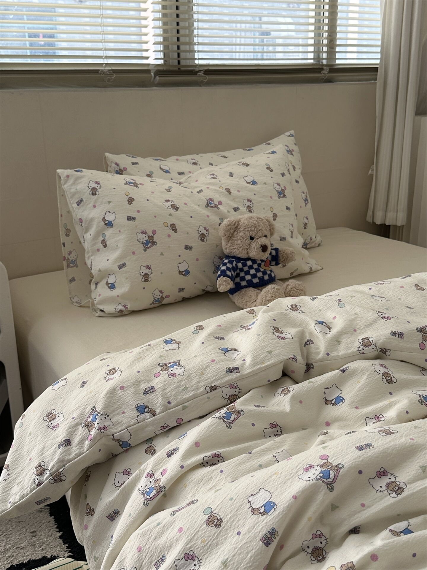 Cute Cartoon KT Cat Washed Cotton Bedding Set Soft Three Piece Student Dormitory Bedding Four Piece Sheet Duvet Cover Pillowcase Harga  144 Ringgit*Penghantaran Percuma