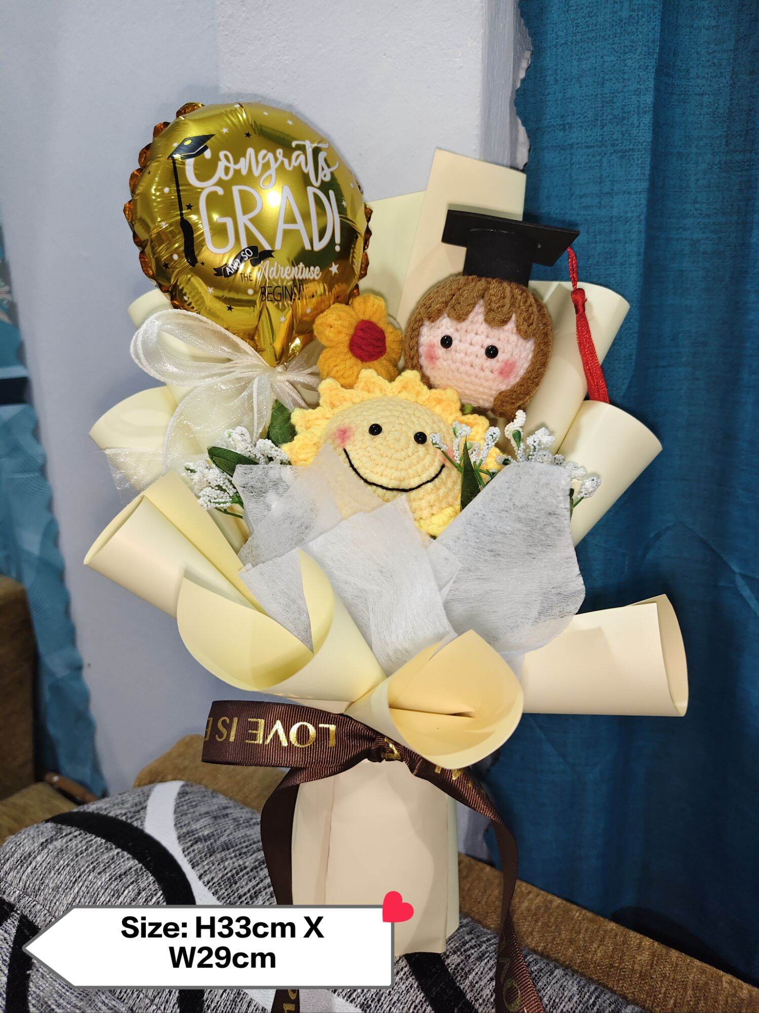 Bunga Sulam Crochet Graduation Flower Bouquet +Free LED Light+Wishes ...