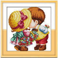 Cross Stitch Set Baby Boy and Girl Child Character Complete Kit with Pattern 14/11CT