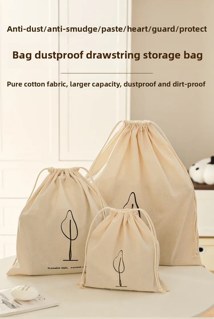 Saco de armazenamento em algodão com cordão para viagem e casa_voghion.com