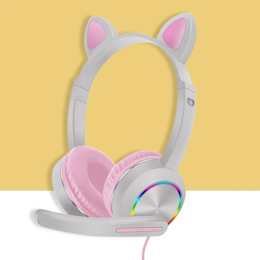 (STUDENT&KIDS STUDY ONLINE CLASS)New LED Light Cat Ear Bluetooth Headphone Folded Headset With Microphone Headset