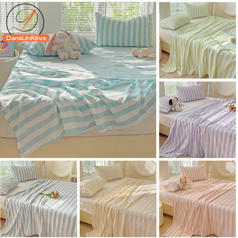 Dansunreve sọc tấm phẳng đơn/đôi/Nữ Hoàng/Vua/tấm giường cỡ lớn chất lượng cao rửa sạch bông bedsheet Khăn trải giường
