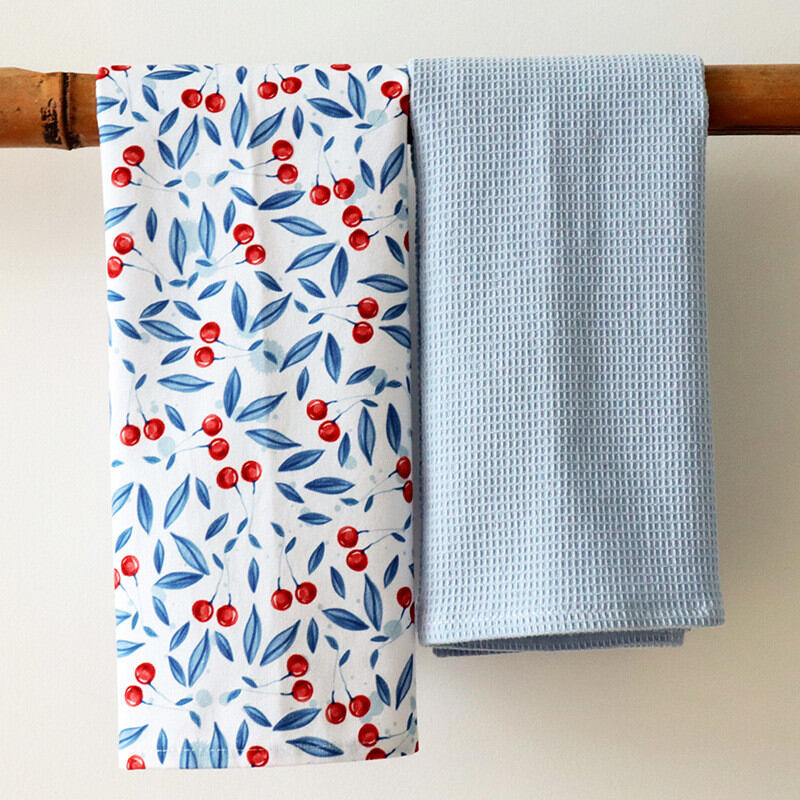 2Pcs/set 45x65cm Printed Pure Cotton Table Napkins Kitchen Waffle Tea Towels Absorbent Dish Cleaning Cloth - 6