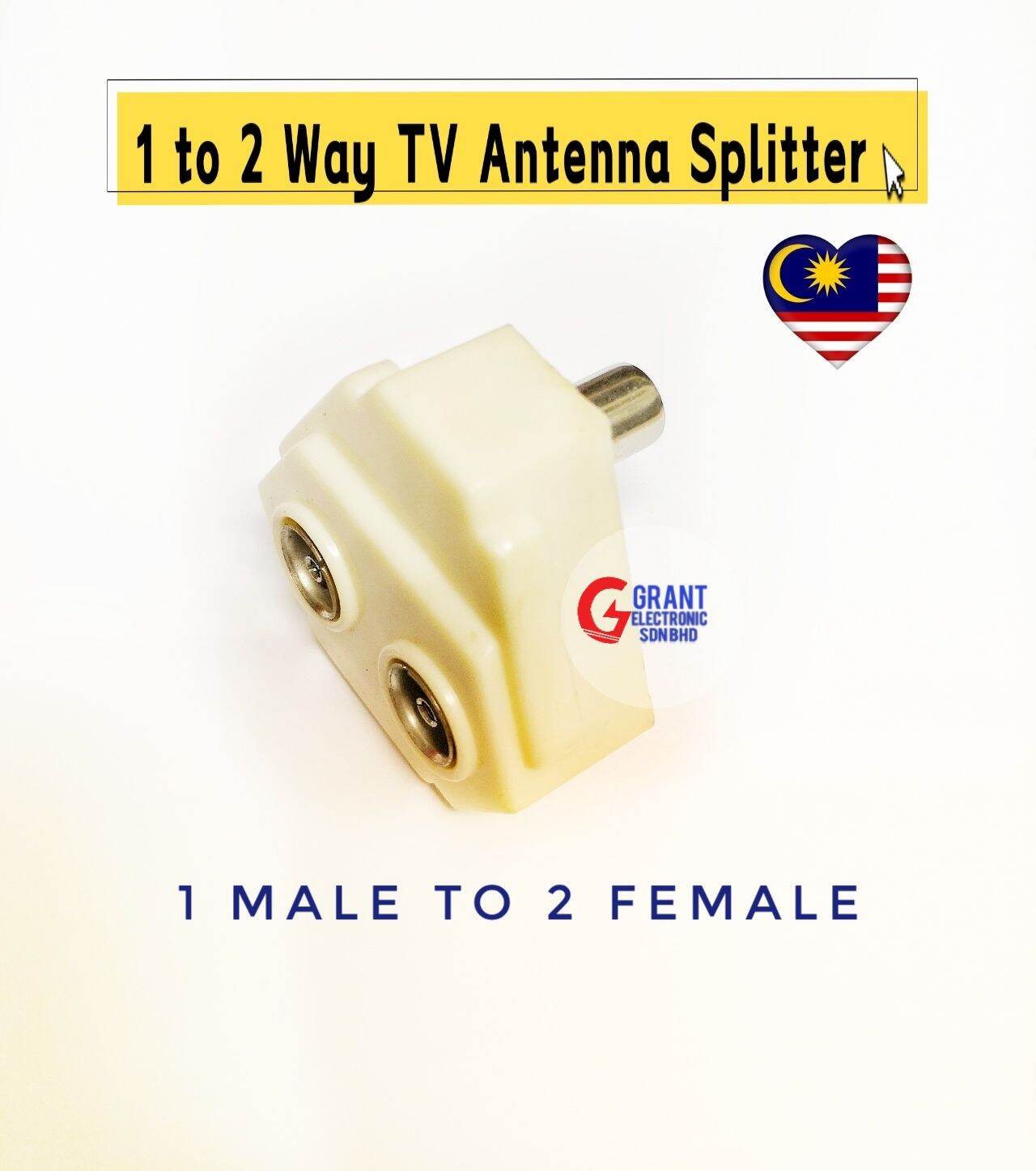 1 to 2 Way TV Antenna Splitter 1 Male to 2 Female connector Adaptor