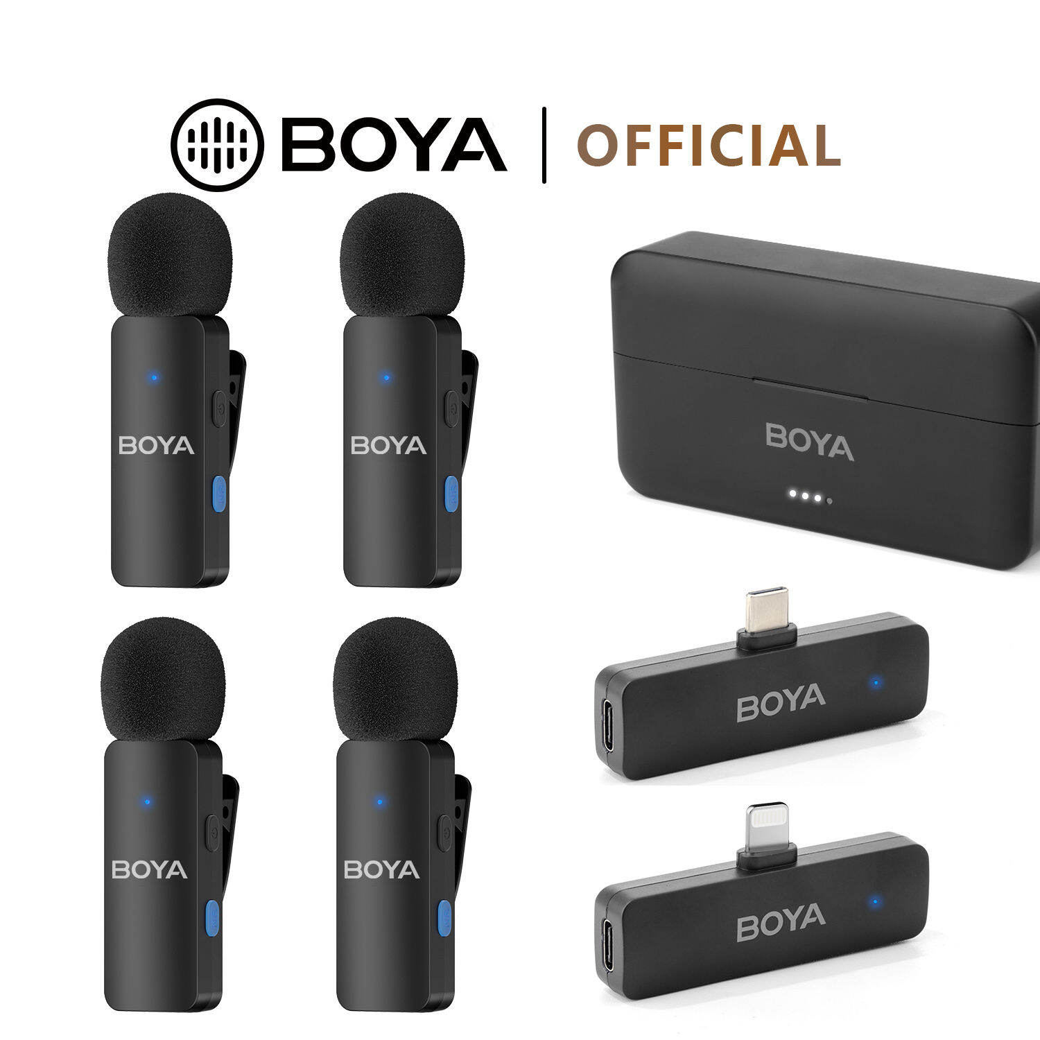 BOYA BY-V4 Series BY-V4U 4-Channel Wireless Microphone Mini Mic with Charging Case Noise Cancelling Lavalier Lapel Microphone for Vlogging Recording Android iPhone DSLR Camera iPad iPhone 15 Laptop TikTok YouTube