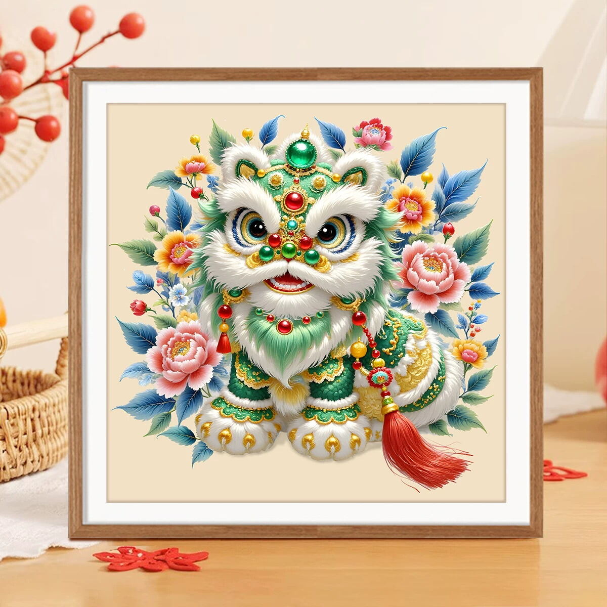 Trendy Cultural Lion Dance Cross Stitch Home Decor