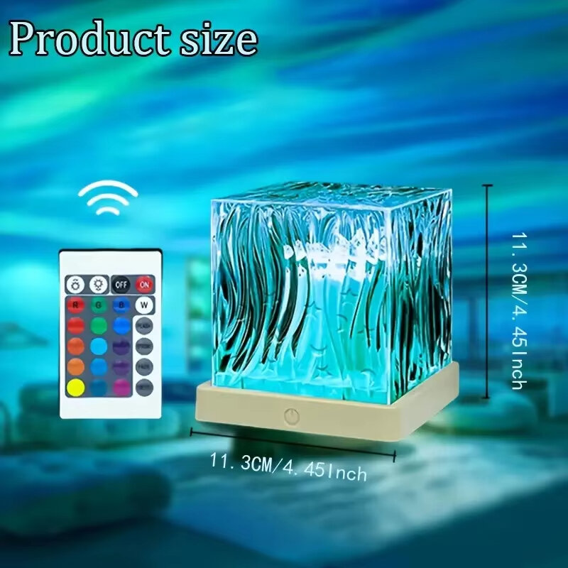 Ocean Wave Projector Light 16Colors Remote LED Aurora Night Light Home Office Water Ripple Crystal Lamp for Decorative Kids Gift