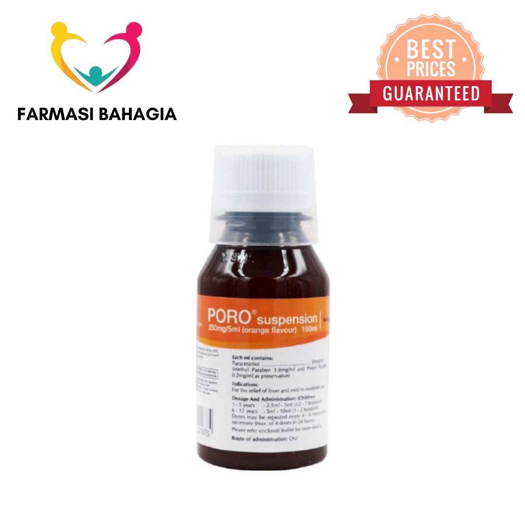 Poro Paracetamol Suspension 250mg/ml Orange Flavour 100ml | Lazada