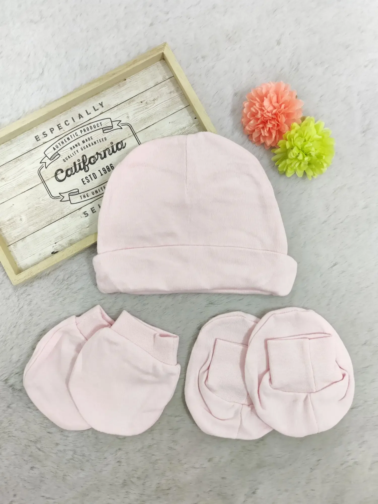 [3 in 1] Newborn Baby Hat Mittens Booties Set (Soft Cotton) (11)