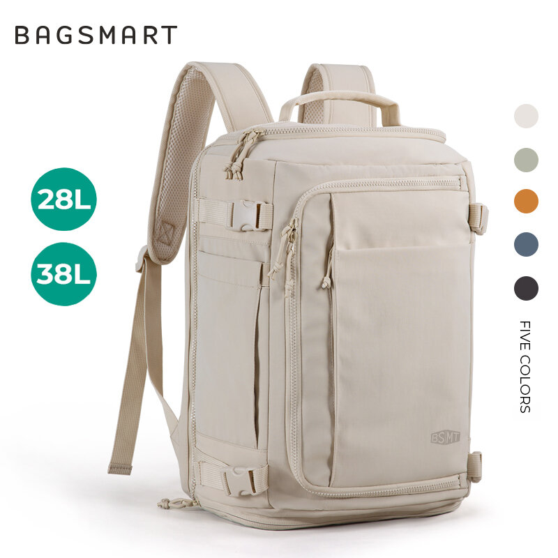 BAGSMART 28-38l Ba lô du lịch mở rộng 15.6inch Ba lô máy tính xách tay không thấm nước mang theo trên ba lô túi du lịch cho du lịch, làm việc, trường học