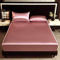 Bed Sheet Satin Silk Full Garterized Bedsheet Ice Silk Smooth Fittedsheet Single/Double/Queen/King/Super King