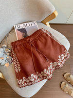 XUNZHU | Retro Embroidered High-Waist Loose Fit Shorts