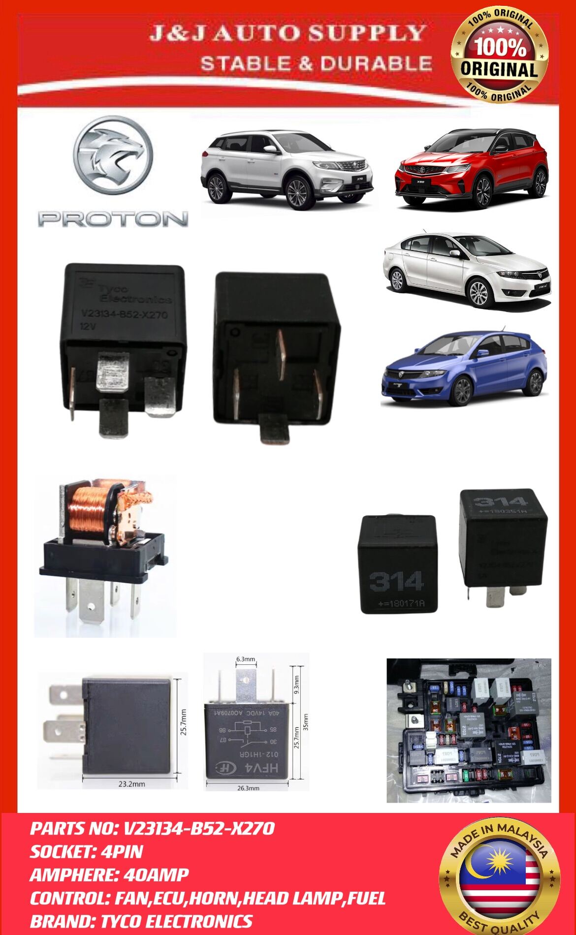 ORIGINAL PROTON X50 & X70 & PREVE & SUPRIMA FAN ISO MINI RELAY 4PIN