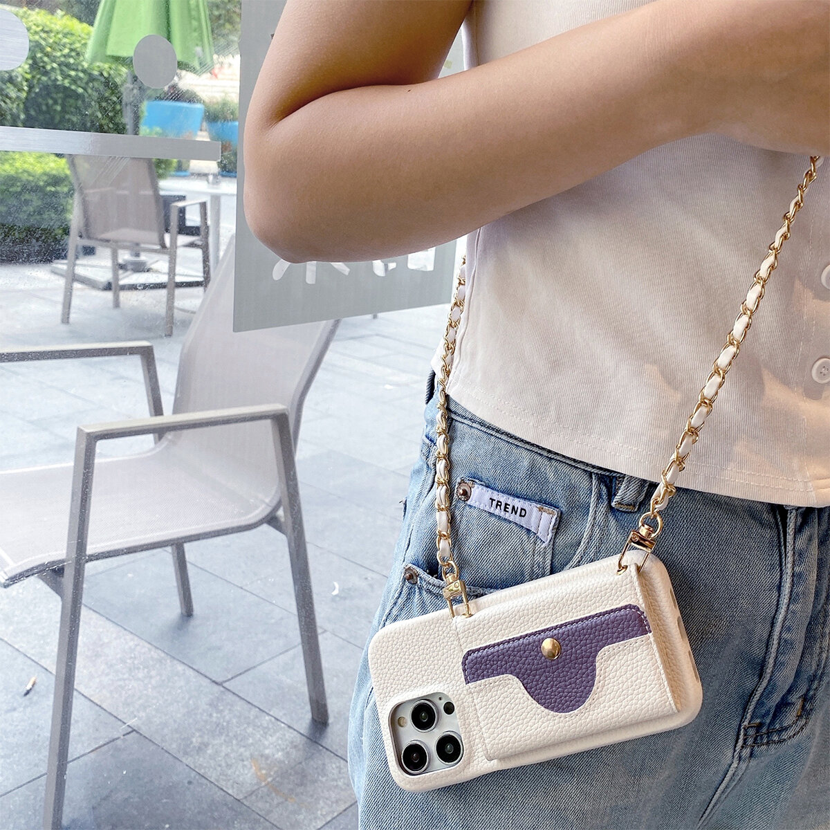 Luxury Wallet Phone Case With Metal Chain And Mirror For Iphone_voghion.com
