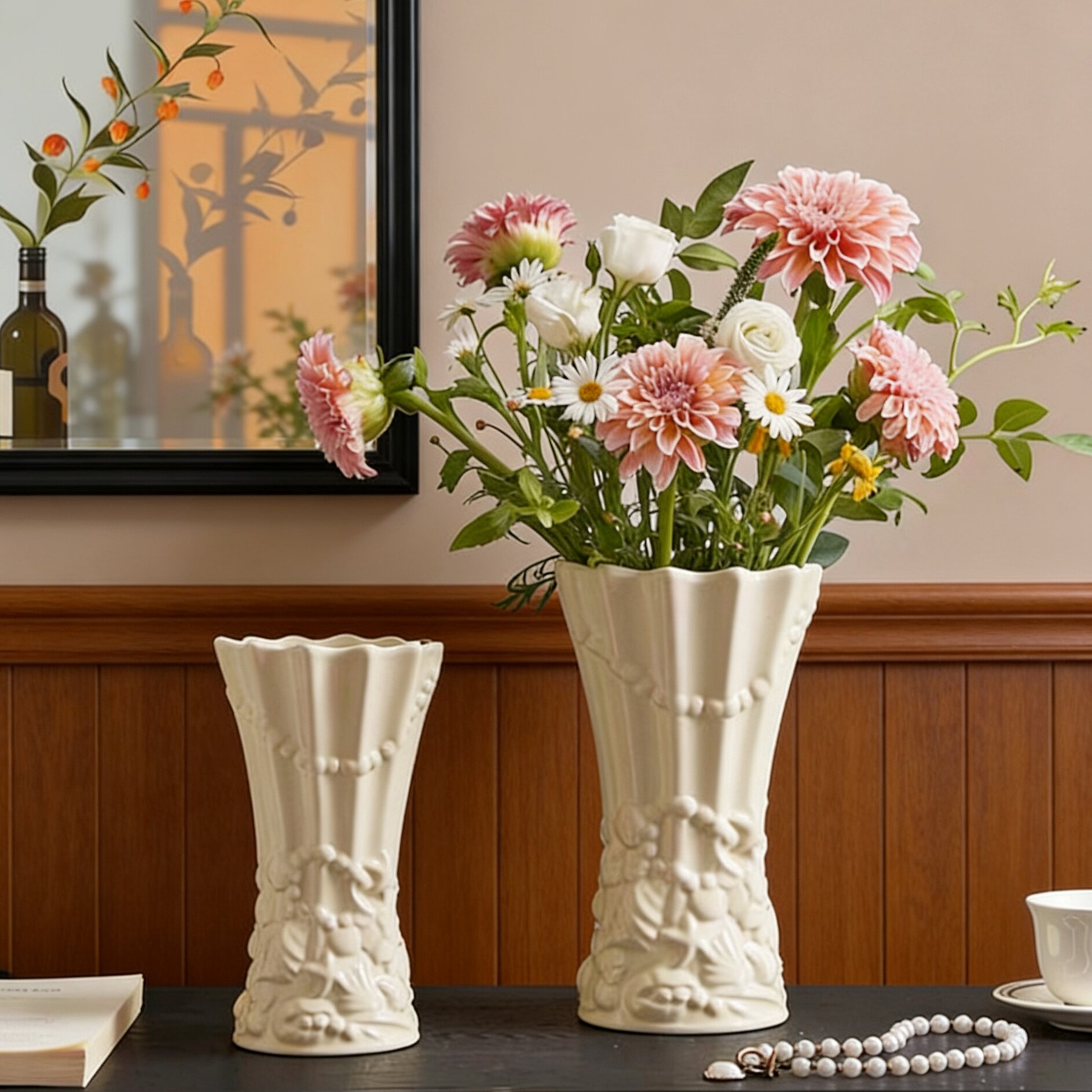 Franse keramische bloemvaas met reliëf voor hydrocultuur decor_voghion.com