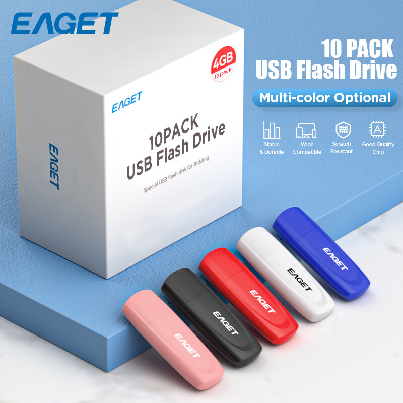 EAGET F1 USB 2.0 Flash Drive 10 Pack 4GB 8GB Colorful PC Plastic Pendrive Bulk Mini Portable U Disk Plug And Play For Office Business Gift Car Audio Laptop PC 5 Mixed Colors Red Pink Blue Black White ราคา 767 บาท*ส่งฟรี