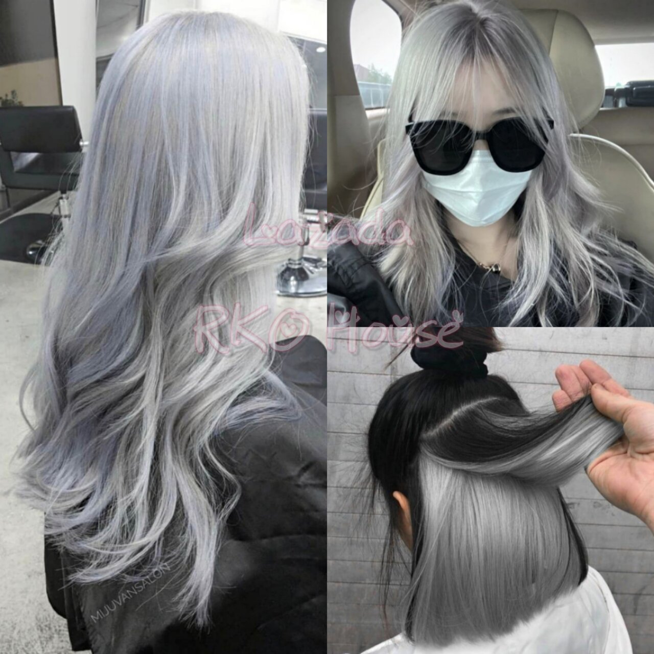 Ash Grey Saloon Professional Hair Color Dye Cream HAIR COLOR DYE CREAM  PEWARNA RAMBUT permanent dye Muslim friendly ash grey dye hair colour set  200ml（ash grey 100ML+peroxide 100ml）0/11