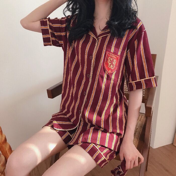 Retro Striped Harry Potter Short Sleeve Shorts Pajamas Cotton Home Clothes Set for Girls Sweet Style Summer Home Clothes