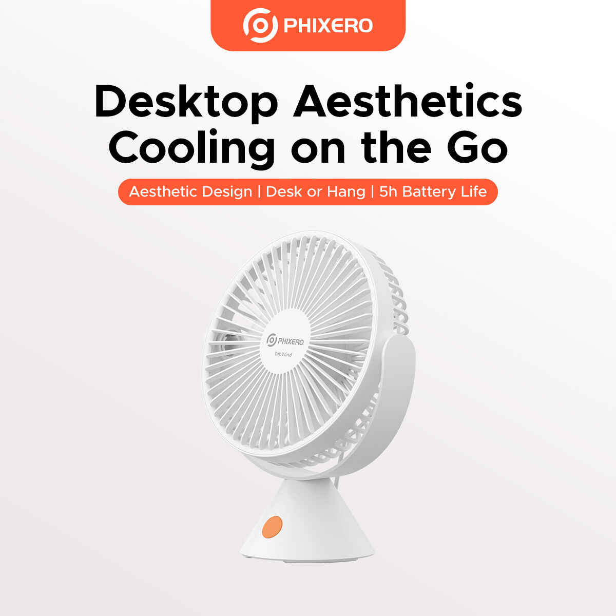 PHIXERO TabWind F2 Rechargeable Desk Fan 1500mAh Type C Fast Charging 3 Speeds Ultra Quiet Dual Use Desktop Hanging Mini Portable Fan for Office Dorm Camping ราคา 349 บาท*ส่งฟรี