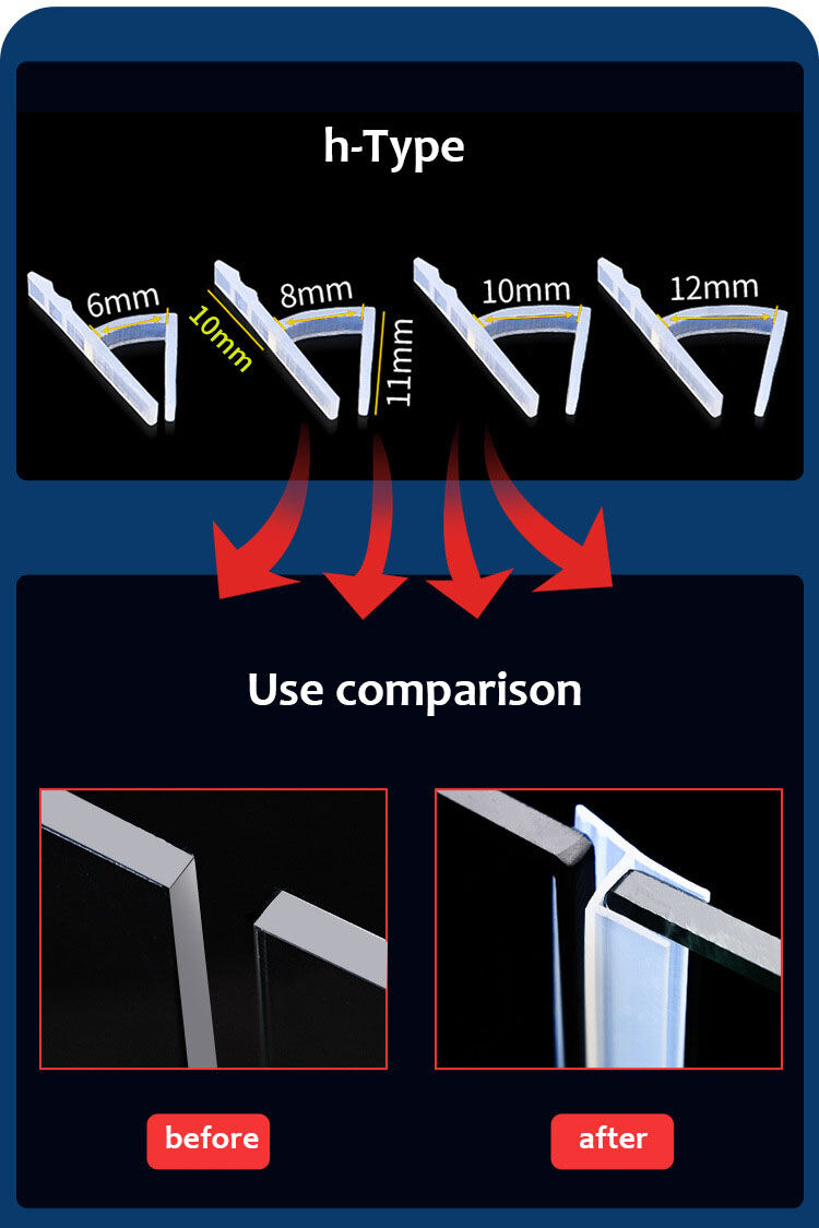 78.7" Silicone Shower Door Seal Strip – H/F/U Type For 6/8/10/12mm Glass, Frameless Door Sweep, Waterproof & Soundproof, Transparent