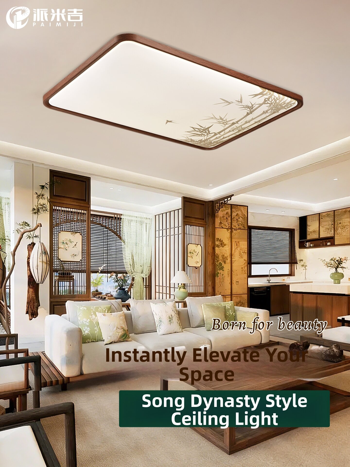 PAIMIJI | Song Aesthetic Walnut Grain Color Retro Style Eye-protection Ceiling Light Harga 253 Ringgit*Penghantaran Percuma