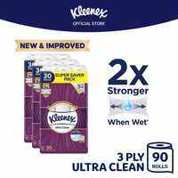 Kleenex Ultra Clean Bathroom Tissue 3 Ply 30 Rolls x 3 Packs (90 Rolls)