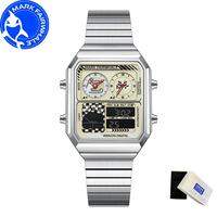 Mark Fairwhale | MARK FAIRWHALE Watches for Man 4460 Stainless Steel Trend Square Dial Multifunctional Alarm Clock Luminous Waterproof Men Watch