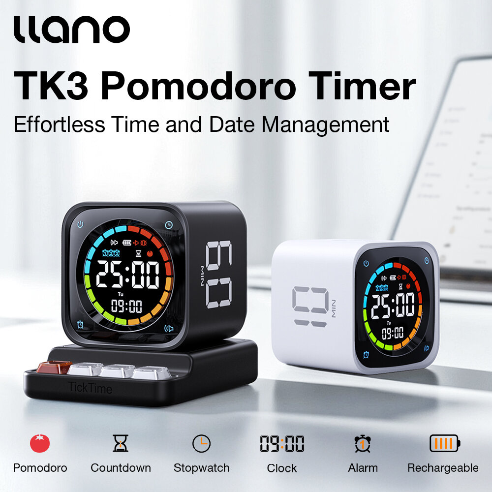 Llano Multifunction Rechargeable Timer Cube – Pomodoro, Countdown, Flip to Start, Adjustable Alarm Volume, LED Display for Kids, Work, Study, Kitchen (5-10-30-60 Minutes) ราคา 1,288 บาท*ส่งฟรี