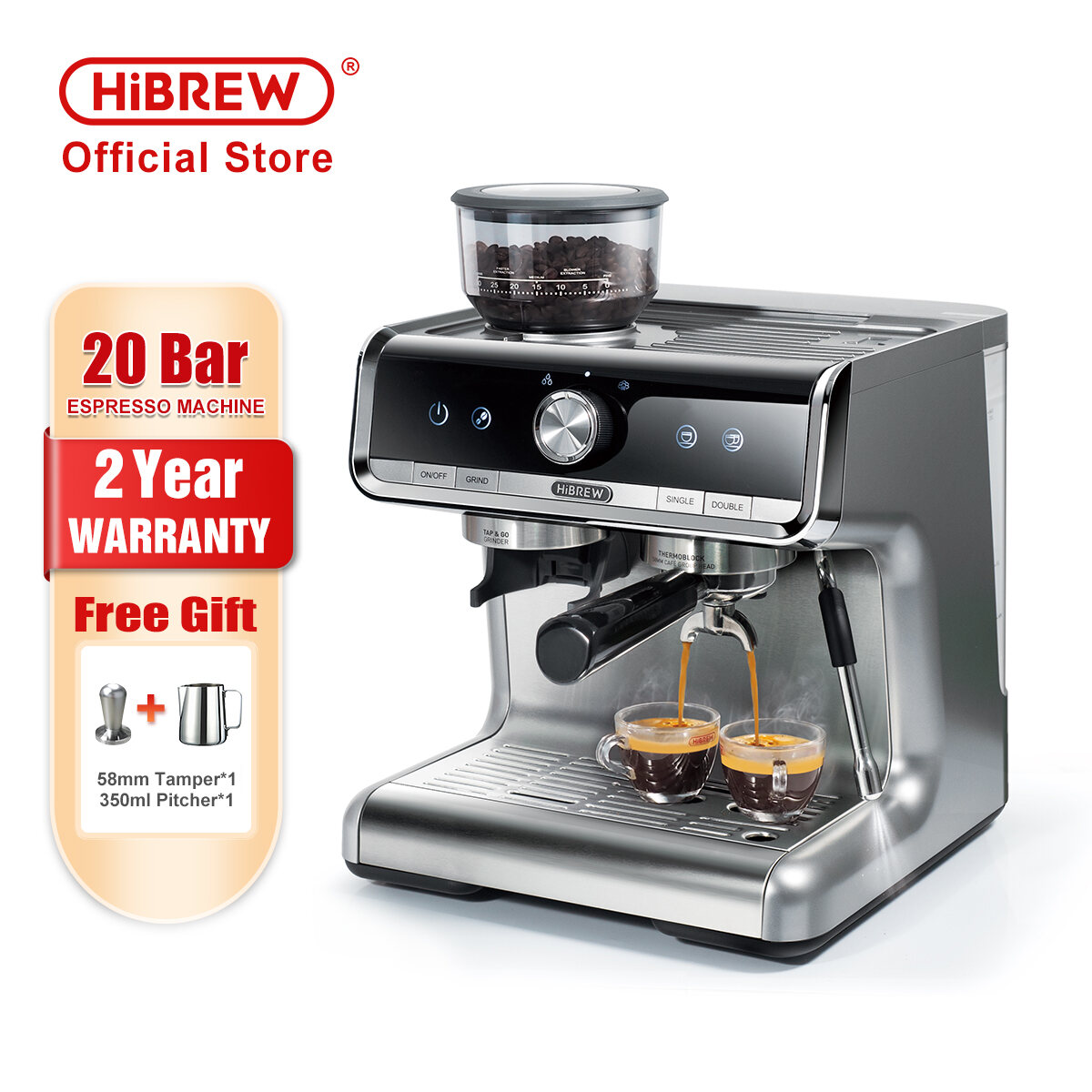 Hibrew barista pro bean 19bar is a Espresso commercial coffee machine for cafeteria hotel cafe H7 restaurant. ราคา 13,099 บาท*ส่งฟรี