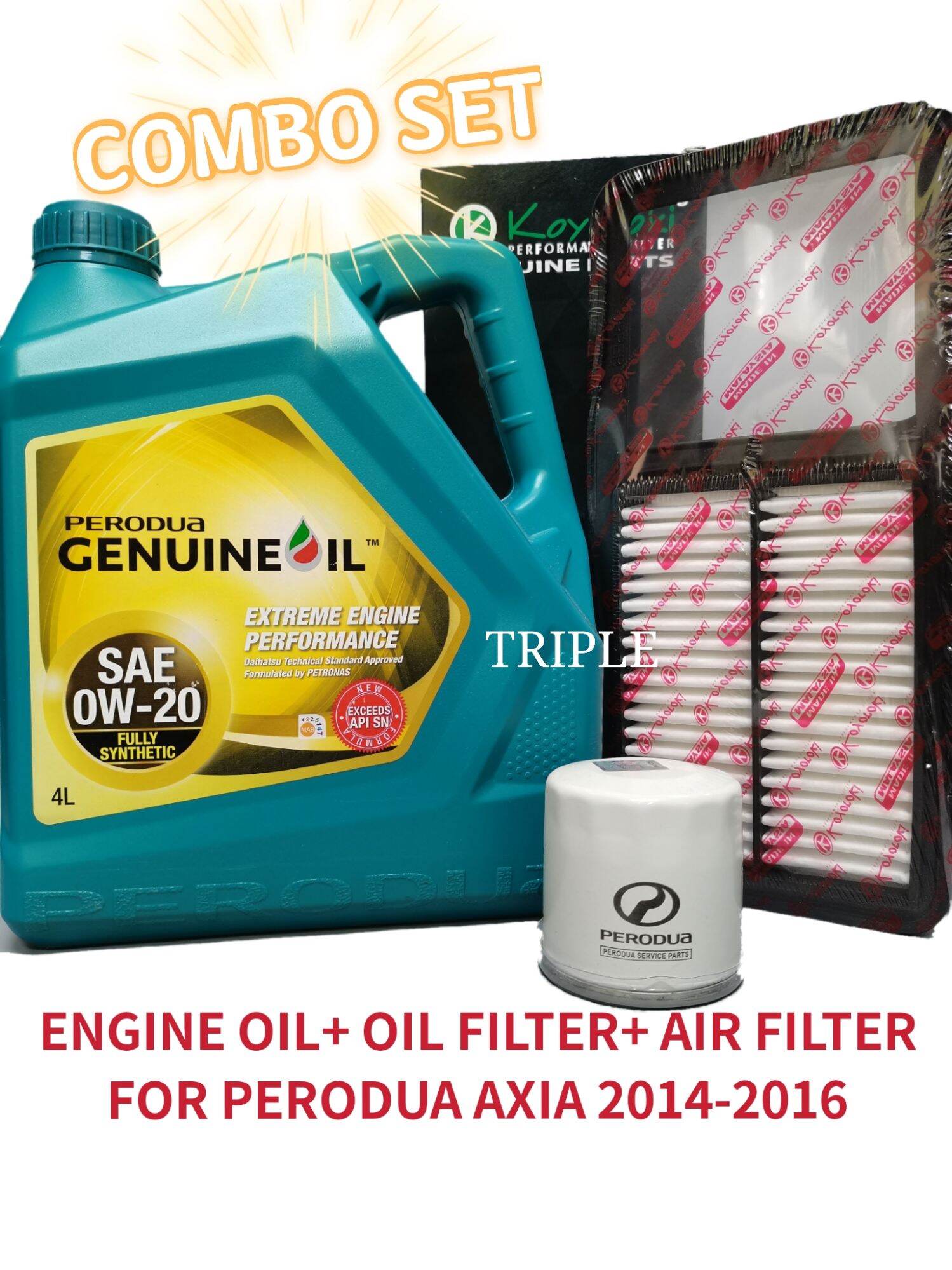PERODUA ENGINE OIL FULLY SYNTHETIC 0W20 4L FOC OIL FILTER/AIR FILTER AXIA 2014-2016