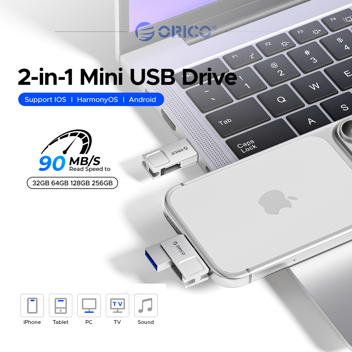 Điện thoại, máy tính bảng cho điện thoại, máy tính bảng ORICO 128GB ổ đĩa flash, USB-A kép  ổ đĩa Thumb USB-C thẻ nhớ 90MB/S  (U301)