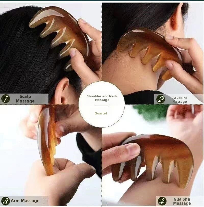 Pente de chifre de búfalo natural dentes largos para massagem_voghion.com